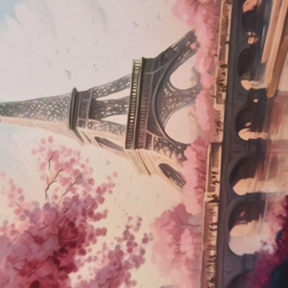 Paris Eiffel Tower Floral Fantasy Watercolor Oil Painting Art Print - Picture 5 of 8